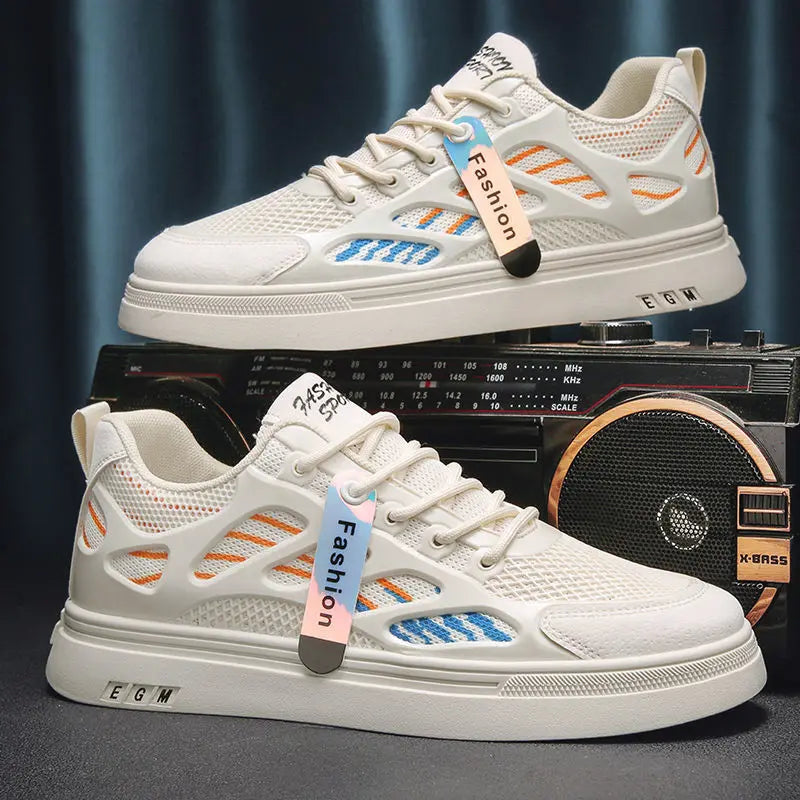 Breathable mesh shoes men's small white shoes thick soled sports and leisure board shoes