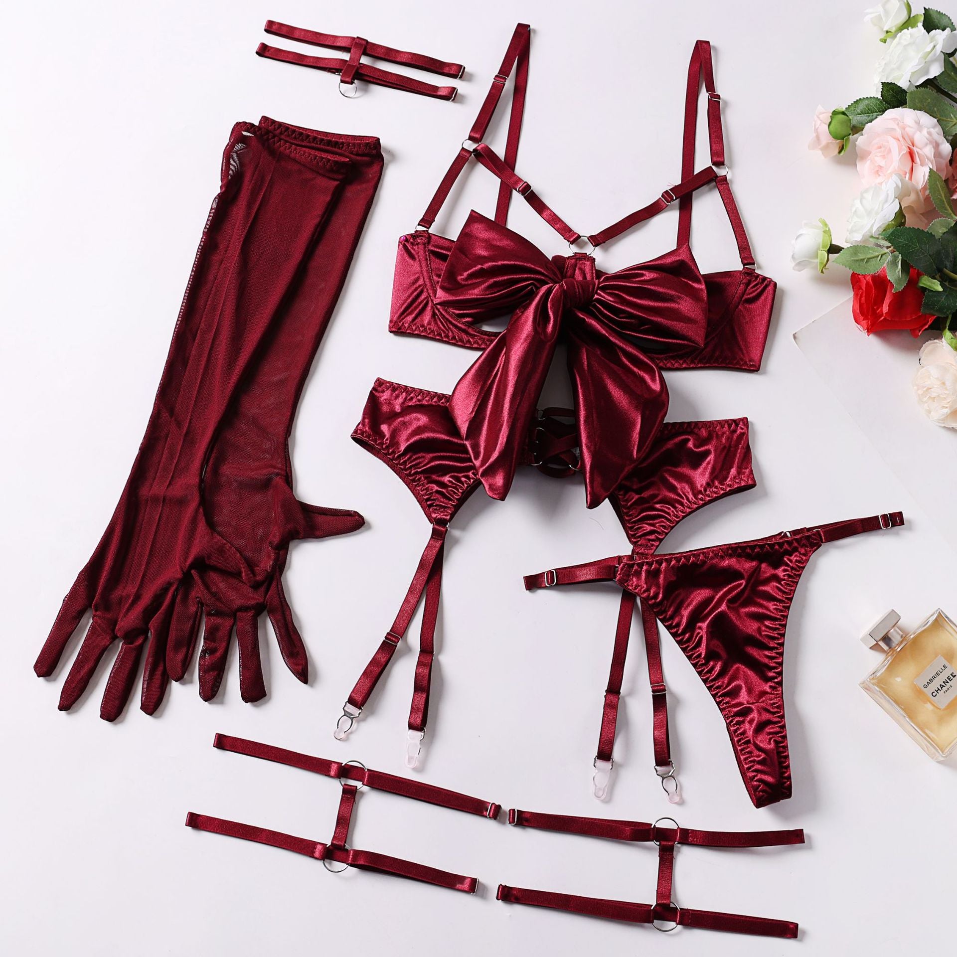 Sensual Lingerie Set with Bow and Garter Belt by Dnika