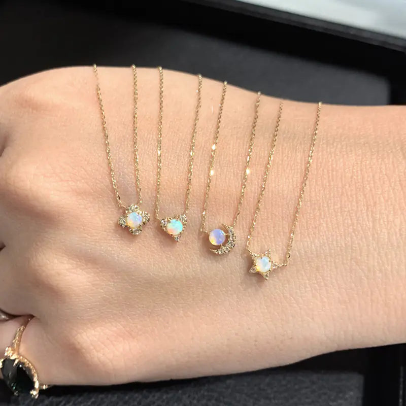S925 Gold-Plated Opal Clover Moon Star Heart Necklace