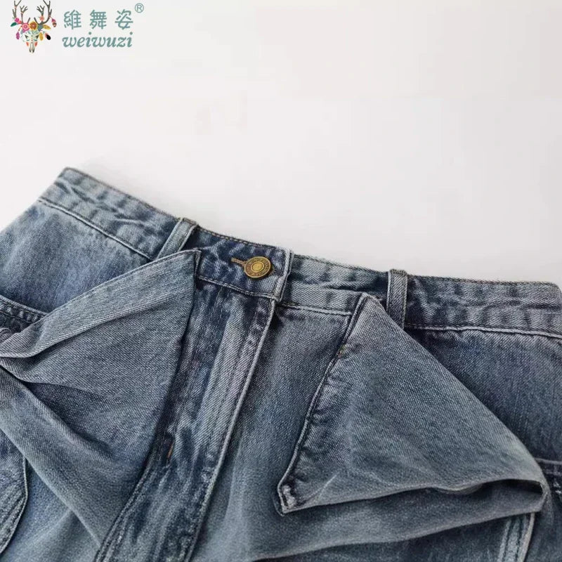 Elegant Women's High Waist Denim Short Skirt Kawaii Bows Sexy Party Mini Jean Skirts Slim Streetwear Y2K Skirt Summer Streetwear