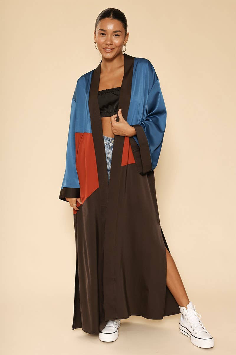 Miss Sparkling Desert Night Kimono Big Long Textured Satin Duster |