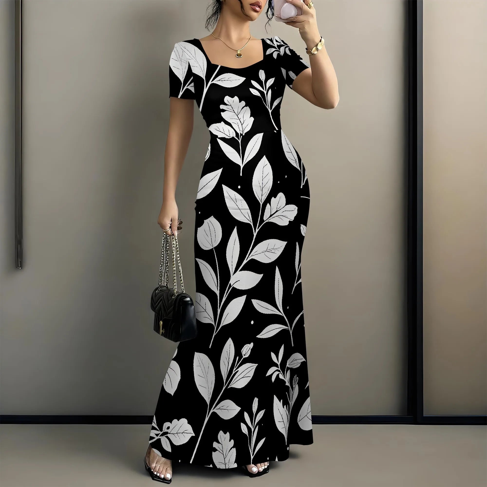 Women's Long Bodycon Dress - Summer Casual Short Sleeve Midi Club Party Fitted Tight Dresses