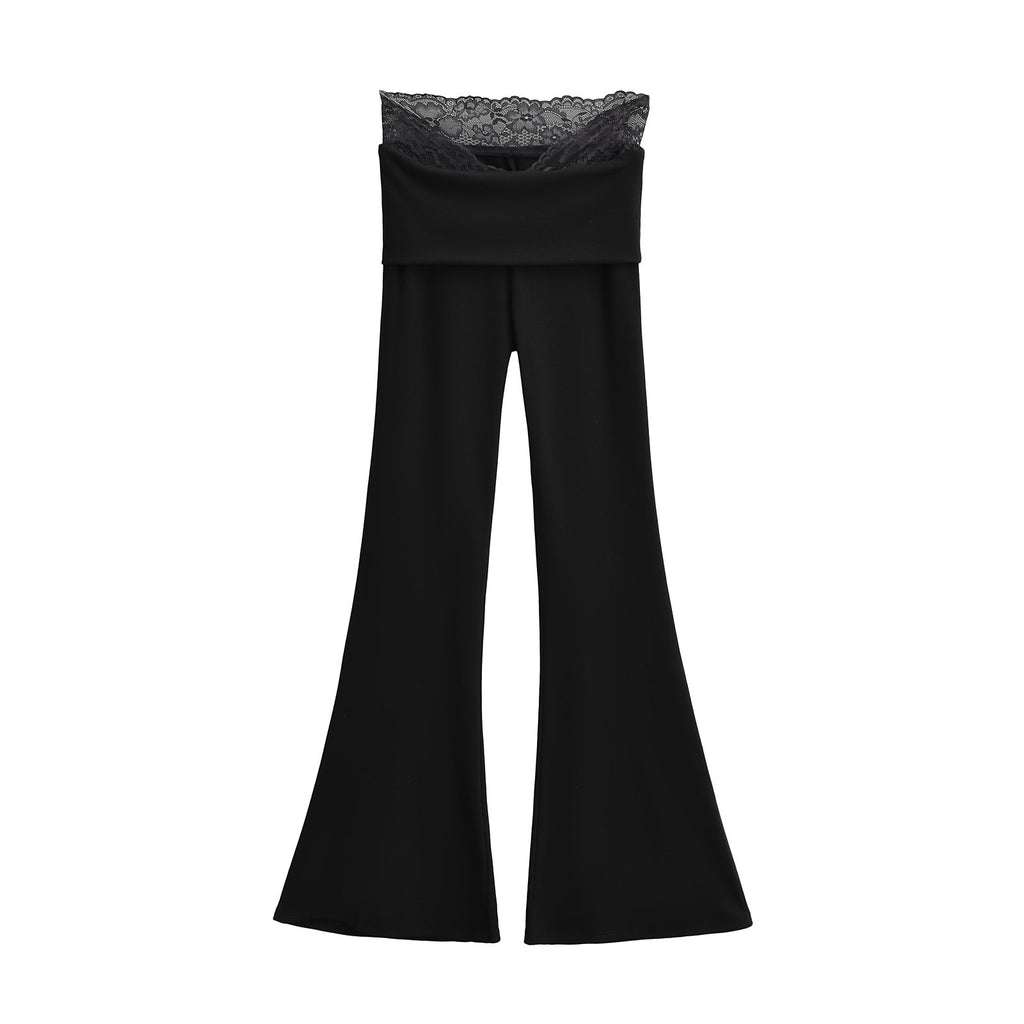 Lace turned high waisted casual micro flared pants