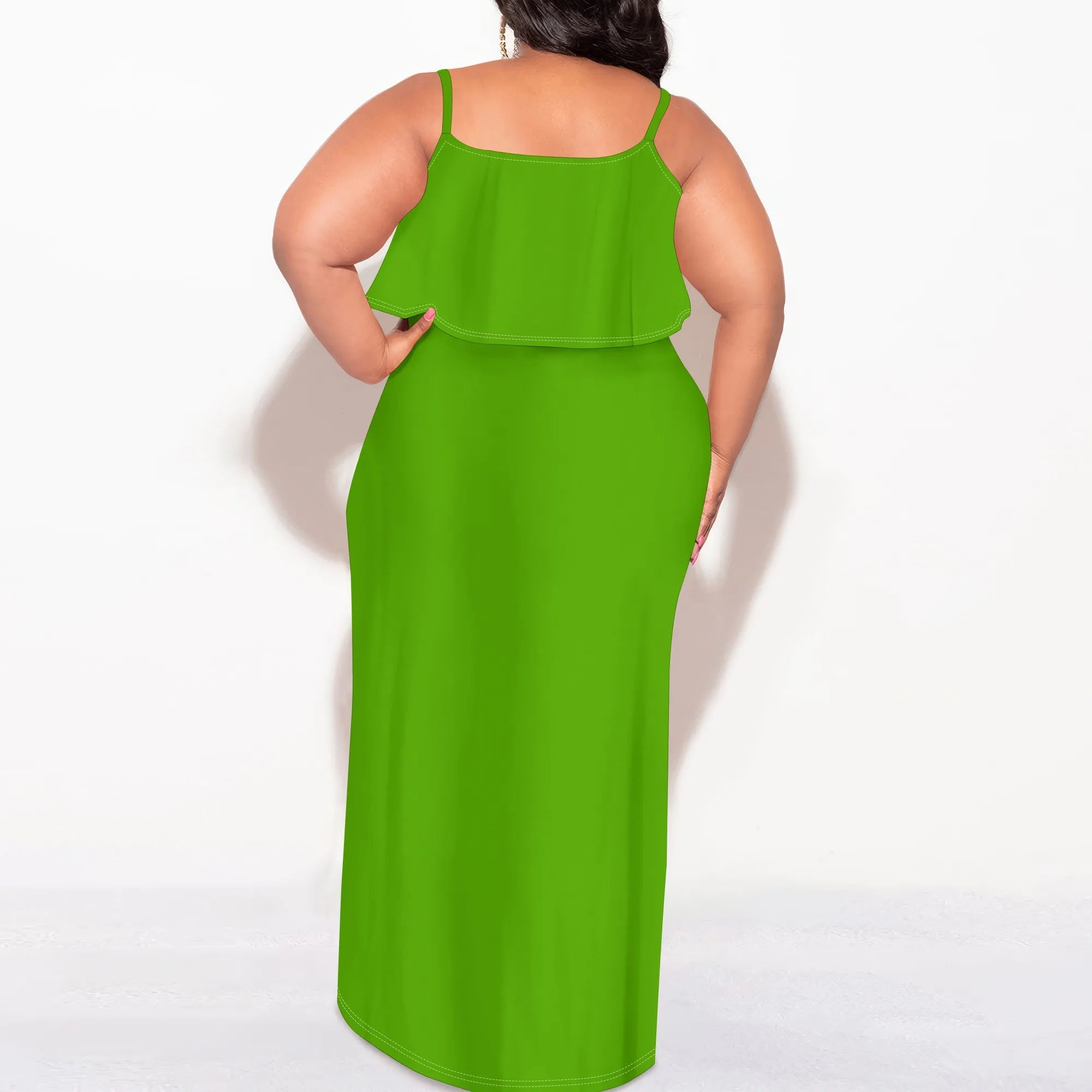 Vestido sexy de talla grande para mujer, sin mangas, con tirantes finos, estampado de rayas y volantes, para fiesta y club. 