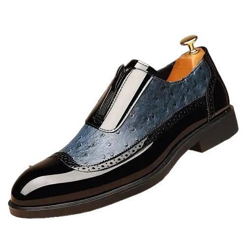 Chaussures Chelsea pour homme en cuir brillant à bout pointu et fermeture éclair en relief