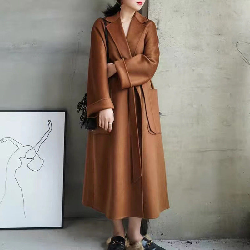 Women's Long Water Ripple Double-Sided Wool Coat – Elegant & Versatile