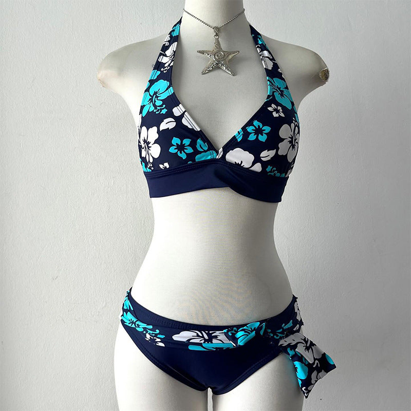 Style INS Wind Summer Retro Floral Print Sexy Beach Bikini Separates Hot Spring Swimsuit