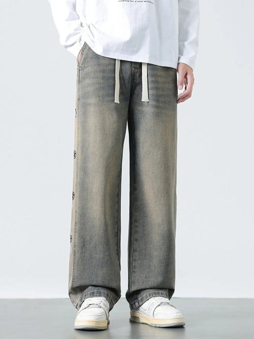 Men's Plus Size Drawstring Wide Leg Jeans