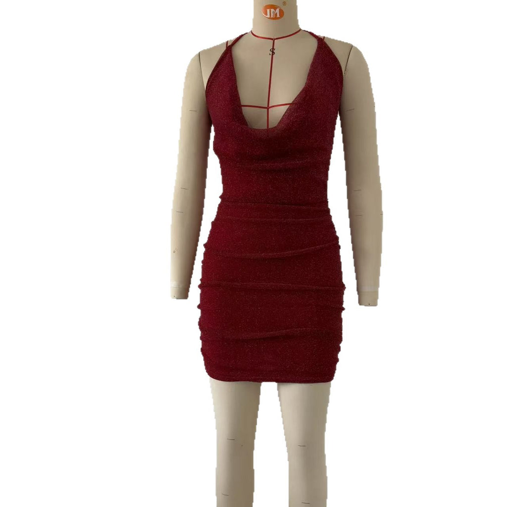 Sexy hanging neck backless slim fit party dress