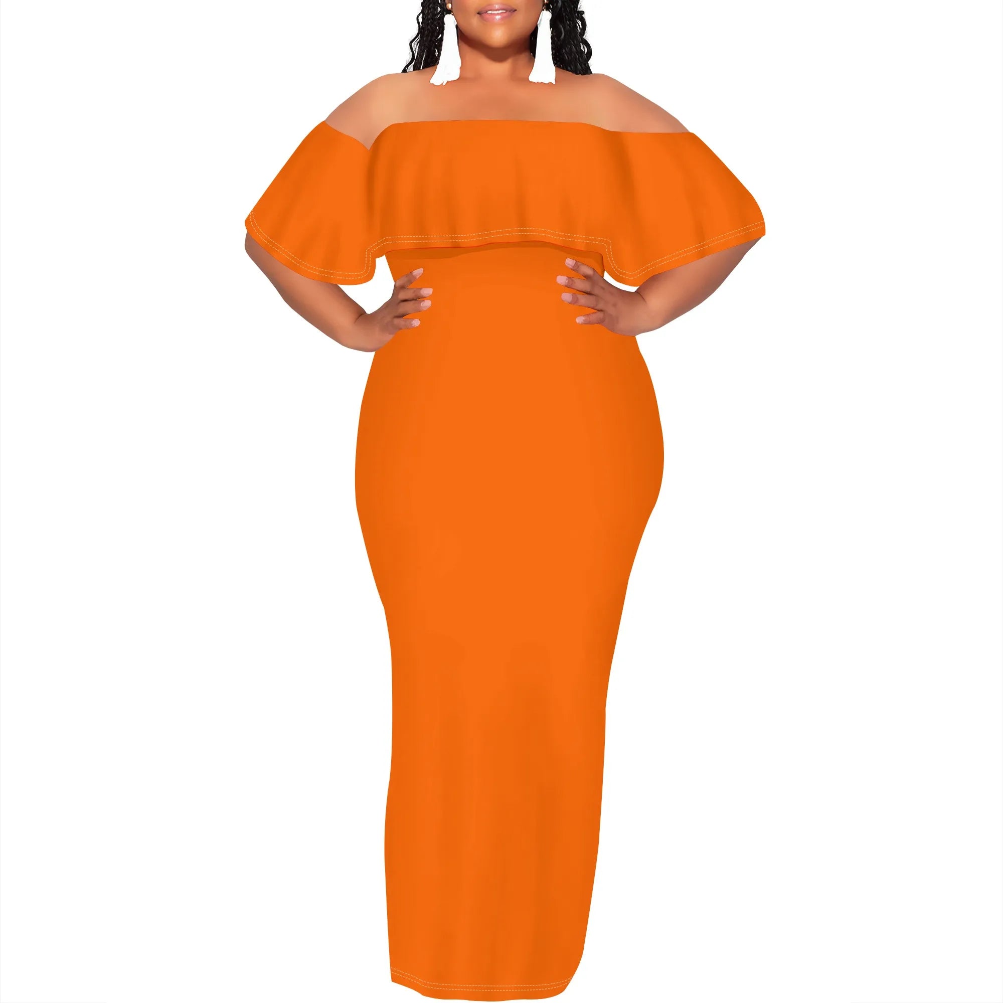 Curvy Women Casual Solid Color Off Shoulder Casual Short Sleeve Sexy Plus Size Maxi Dress Cocktail Club Party Dresses