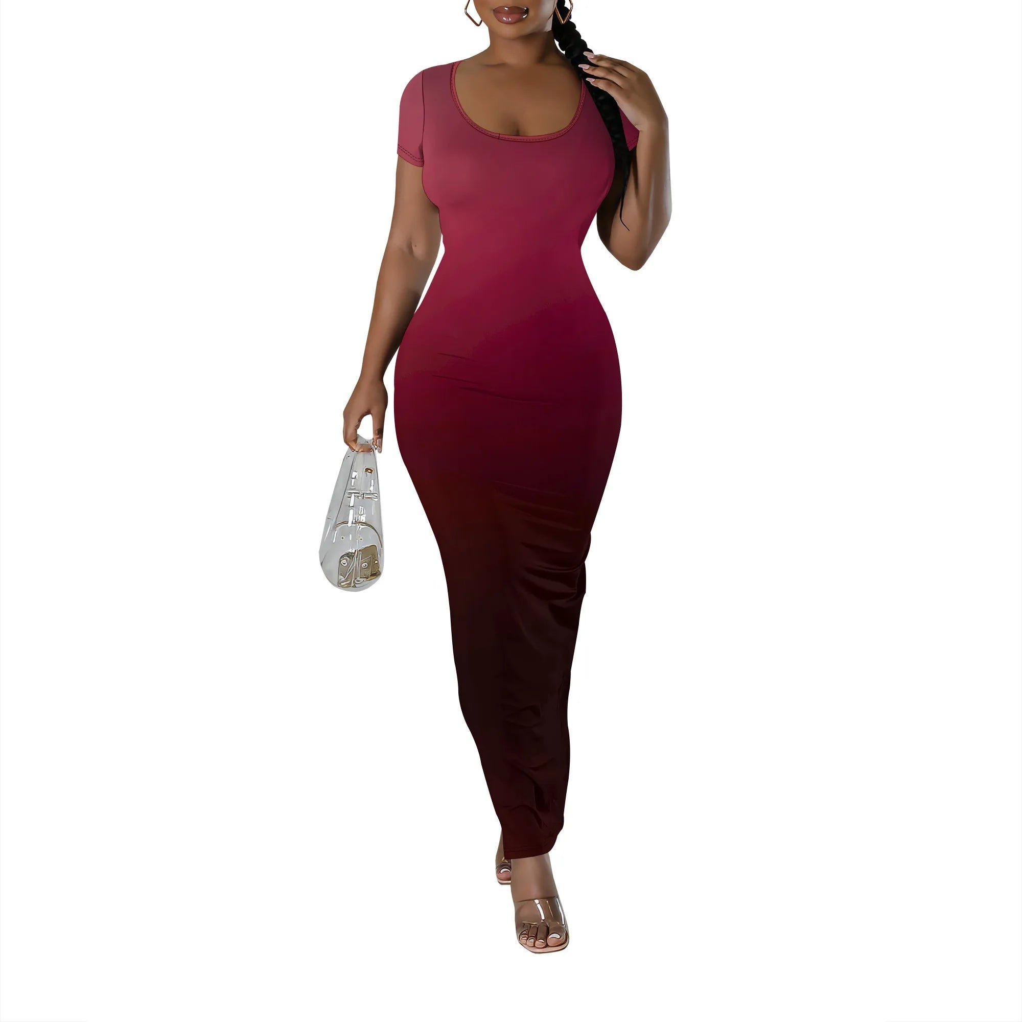 Women's Summer Short Sleeves Sexy Bodycon Tank Dresses Scoop Neck Elegant Casual Slim Fit Maxi Sundress Party Club