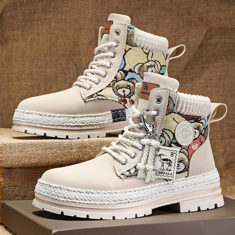 Winter high top Martin boots men's plush workwear trendy boots men's motorcycle boots