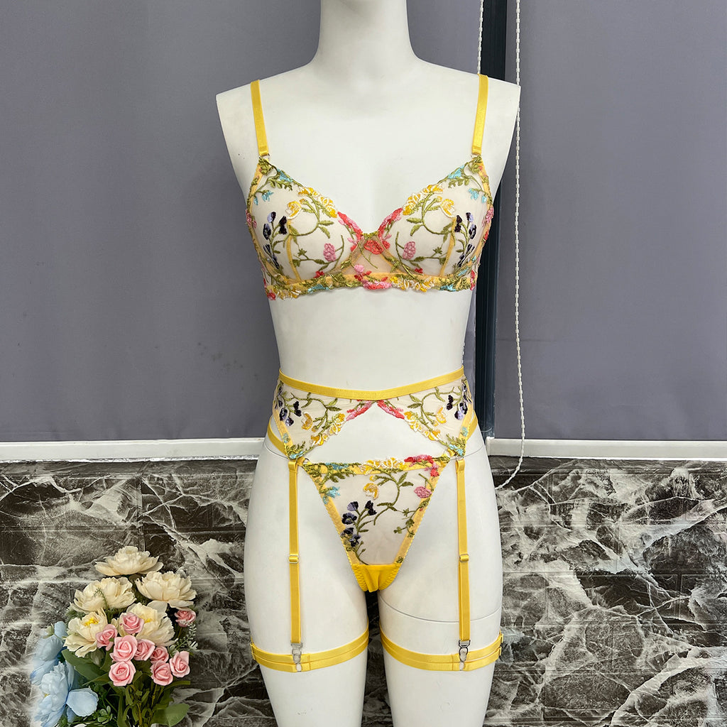 Transparent Floral Embroidered Lingerie Set - Exquisite and Sexy Underwear