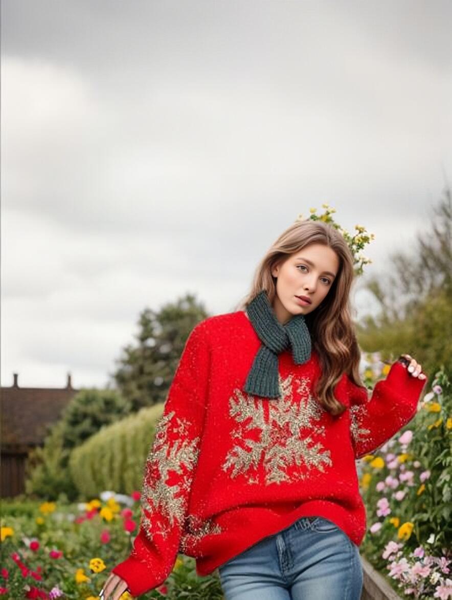 Golden Thread Snowflake Christmas Sweater Round Neck Long Sleeve Hoodie for Women