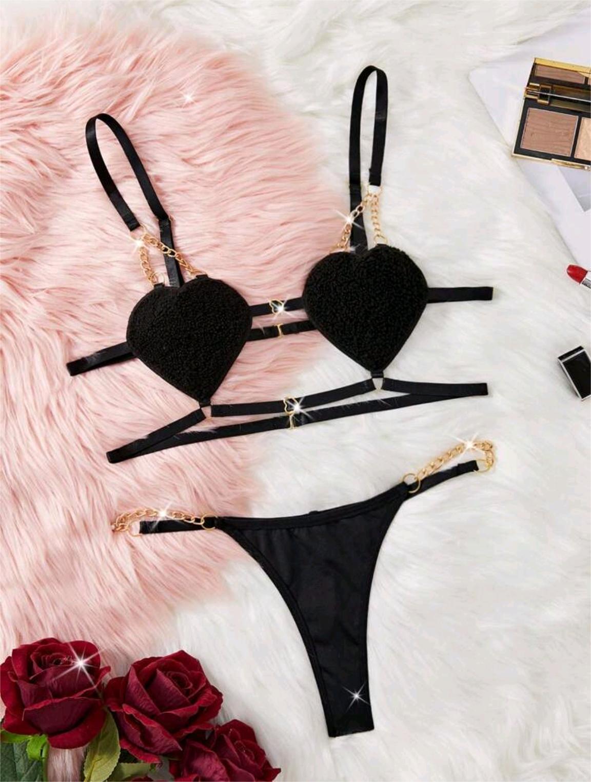 Cross-border Foreign Trade Autumn New Arrival Romantic French Style Sexy Heart-shaped Strap Temptation Lingerie for Women