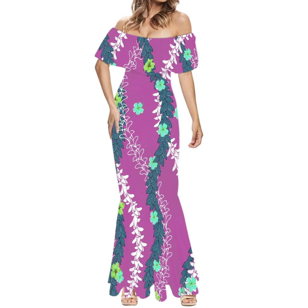 Elegante falda de cola de pez estilo Tonga con estampado floral hawaiano Puakenikeni polinesio premium 2025, hecha a medida. 