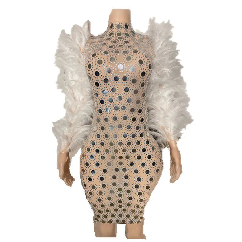 Trendy Clothing Party Slim Fit Dress Laser Bling Diamond Girl A-Line Vestidos Piedras Brillantes Vestidos Invitada De Boda Mujer