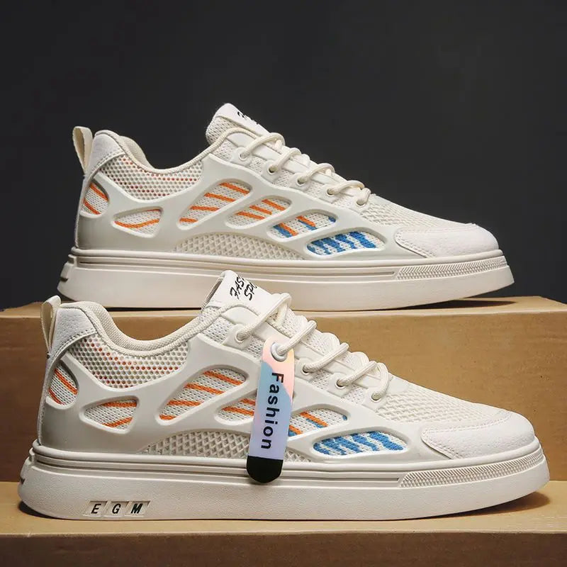 Breathable mesh shoes men's small white shoes thick soled sports and leisure board shoes