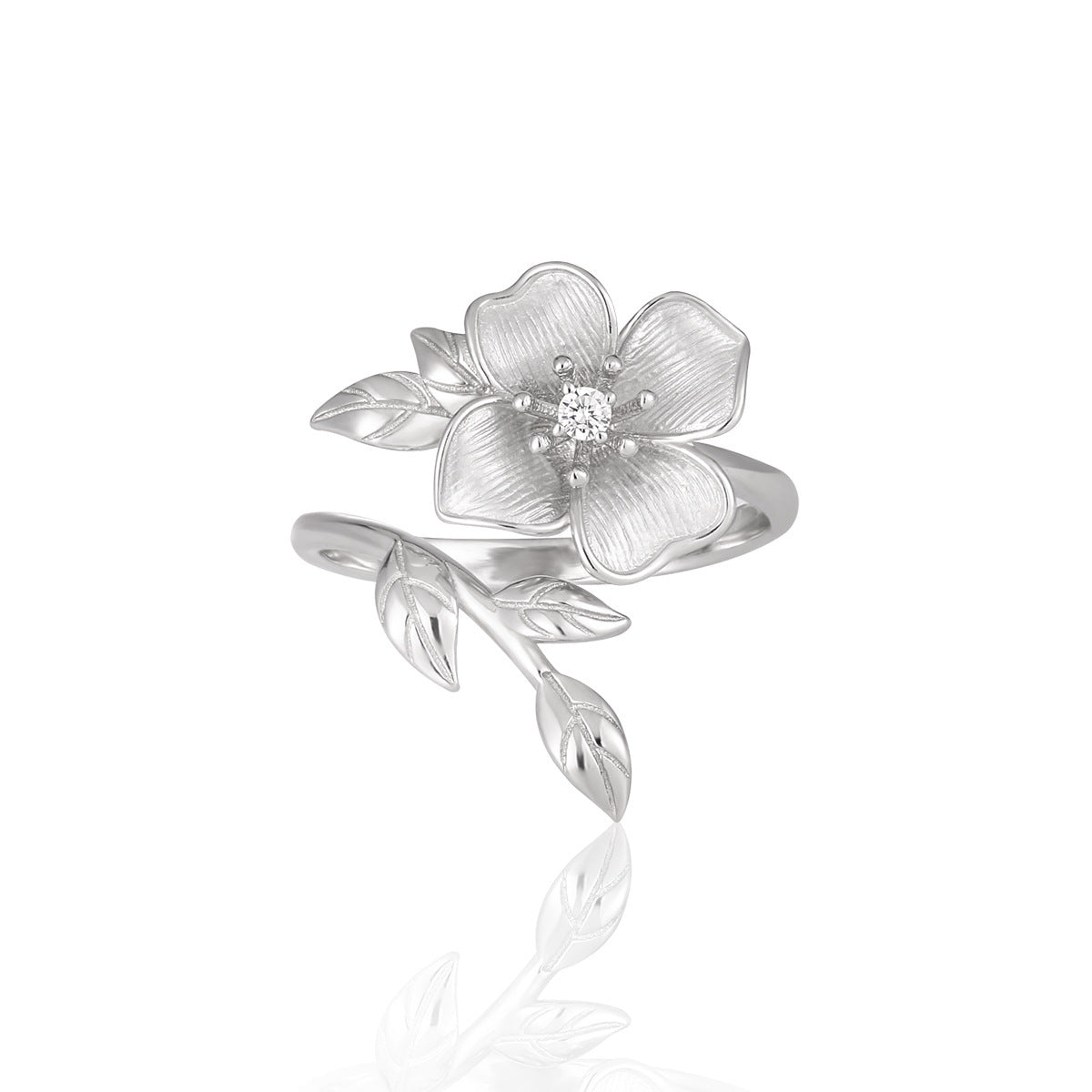 Women Beautiful Rose Flower 925 Sterling Silver Adjustable Ring