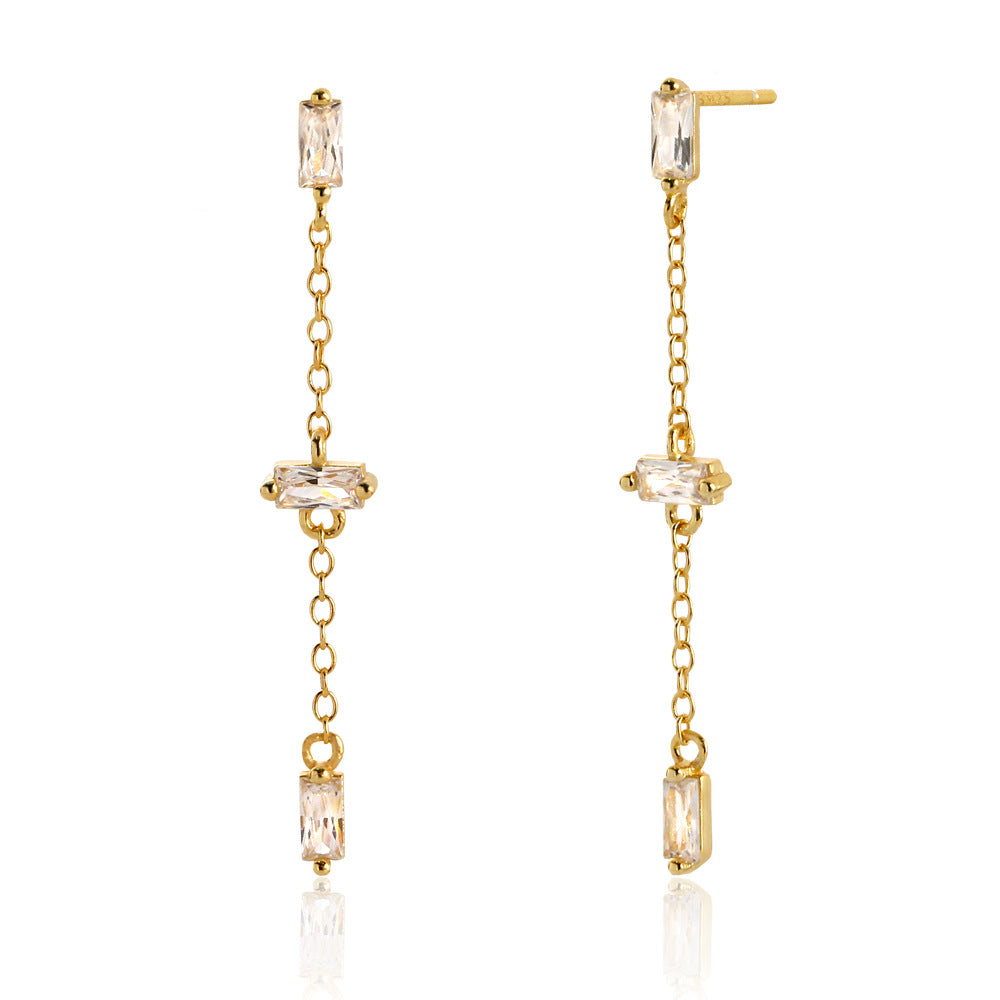 Lady Elegant Baguette CZ Tassels 925 Sterling Silver Dangling Earrings