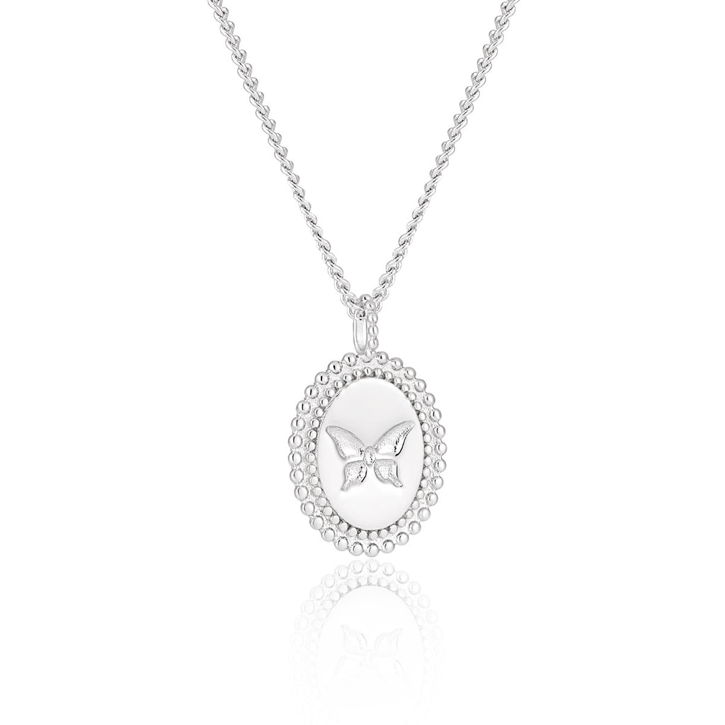 Anniversary Oval Butterfly Oval Signet 925 Sterling Silver Necklace