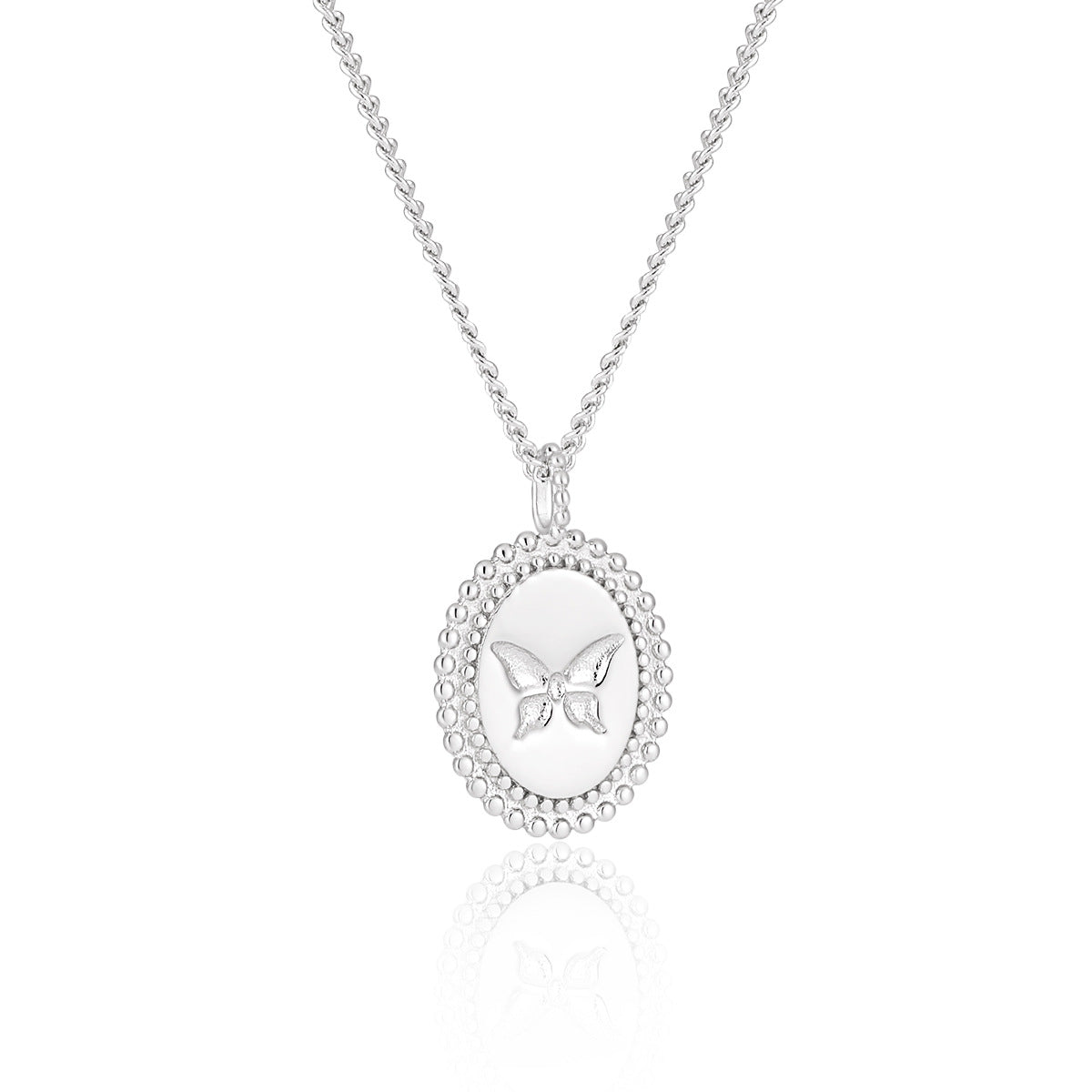 Anniversary Oval Butterfly Oval Signet 925 Sterling Silver Necklace