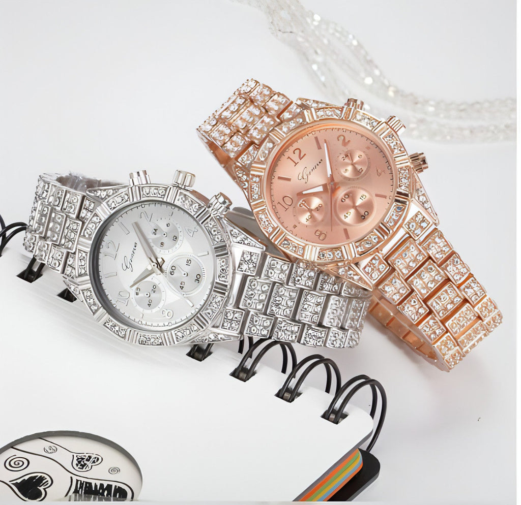 LunaGeneva™ – Rose Gold Crystal Iced-Out Quartz Watch Women