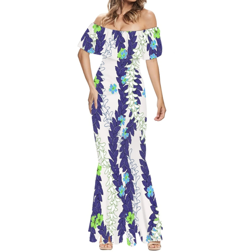 Elegante falda de cola de pez estilo Tonga con estampado floral hawaiano Puakenikeni polinesio premium 2025, hecha a medida. 