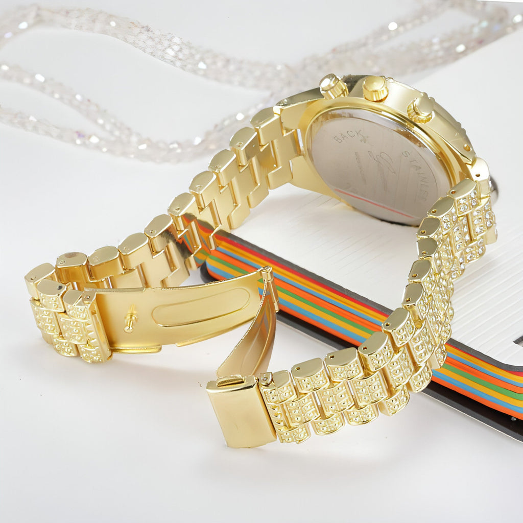 LunaGeneva™ – Rose Gold Crystal Iced-Out Quartz Watch Women