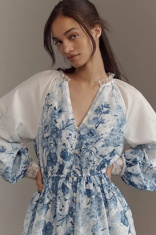 LuneluX™ – Vintage Puff Sleeve Stand Collar Dress