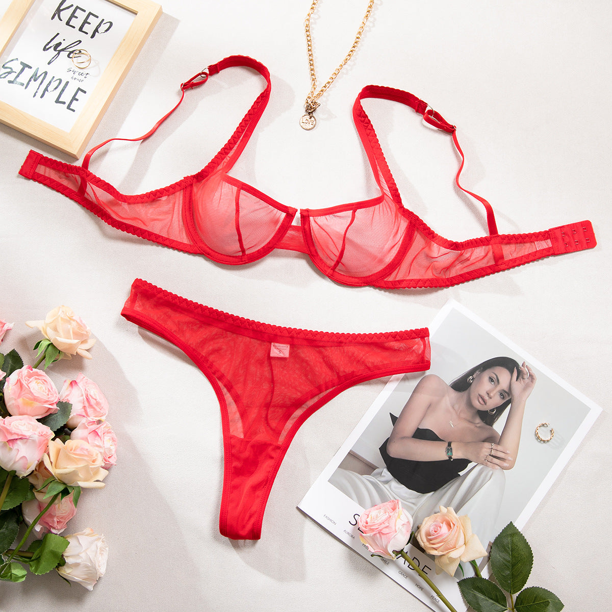 Sexy Leopard Print Lingerie Set for Women Ultra-thin Mesh Gathered Anti-sagging French Bra Suit