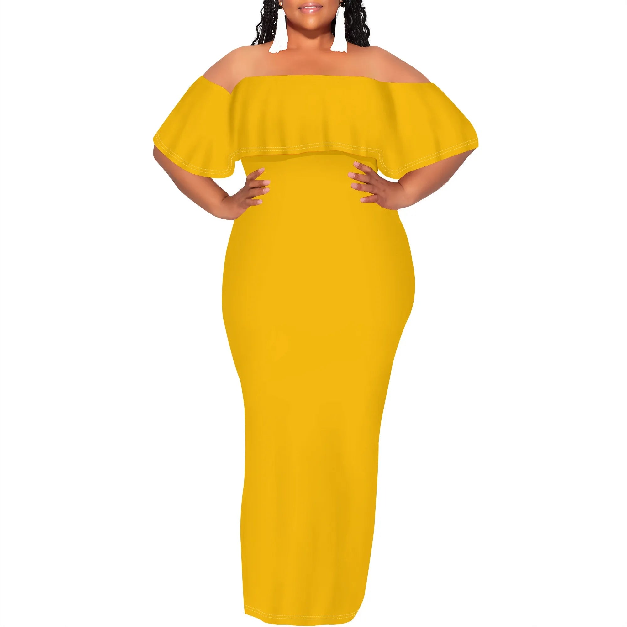 Curvy Women Casual Solid Color Off Shoulder Casual Short Sleeve Sexy Plus Size Maxi Dress Cocktail Club Party Dresses
