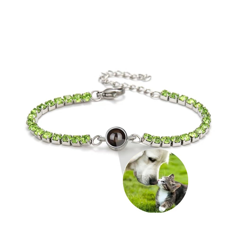 Customized photo projection claw chain inlaid with colored diamonds bracelet women's titanium steel 100 languages