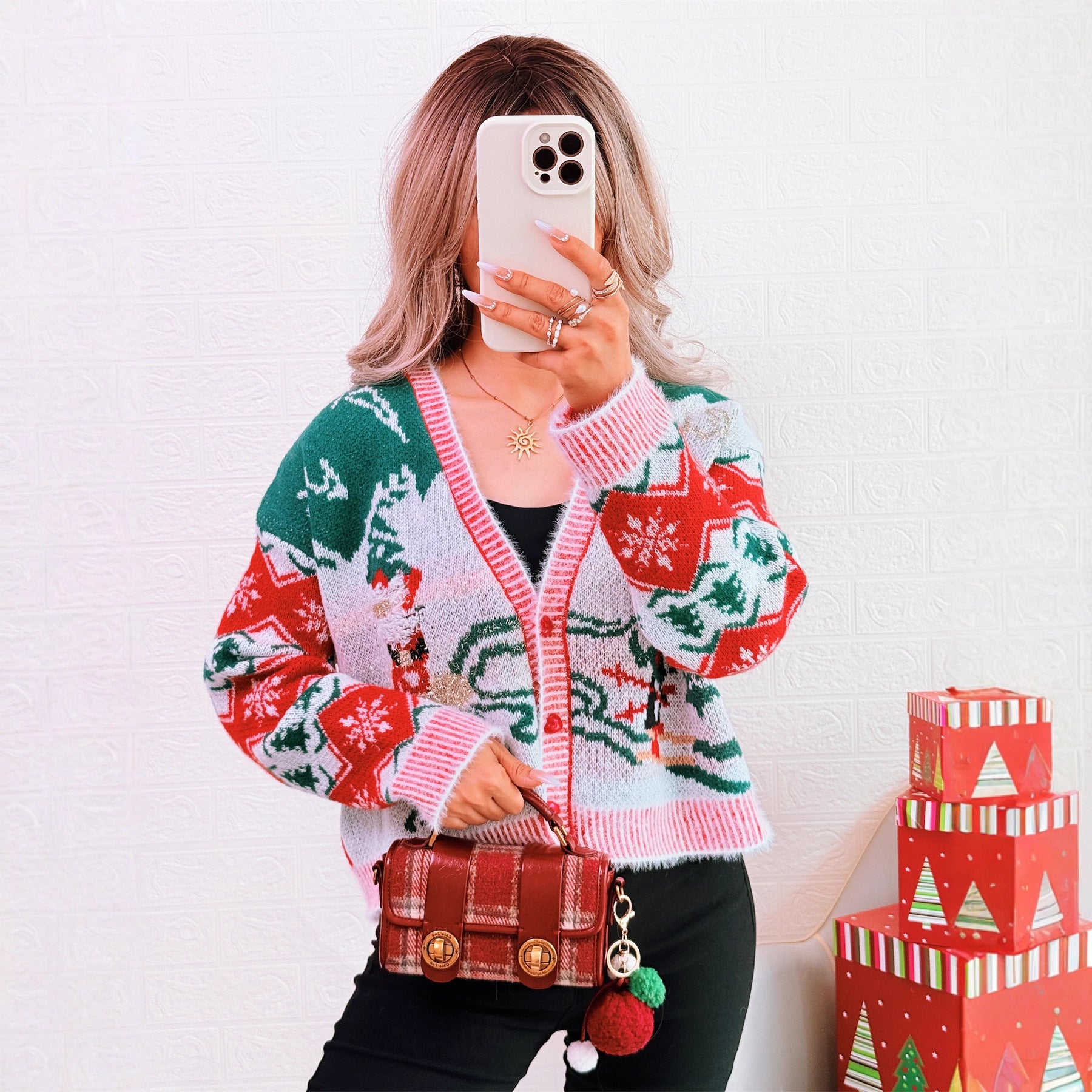 Casual knitted cardigan V-neck short chic sweater