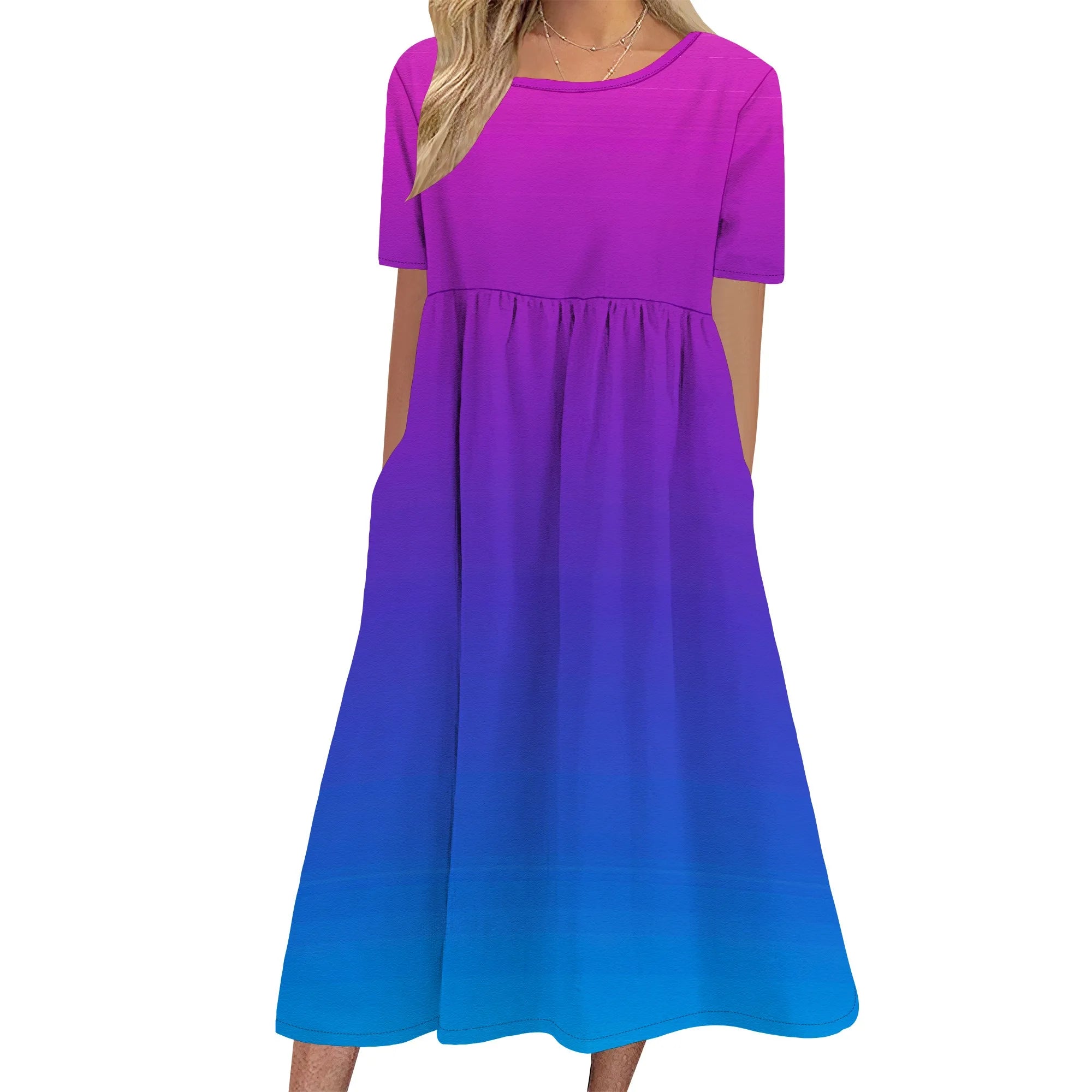 Women's Half Sleeve Linen Maxi Dresses Casual Loose Plus Size Beach Dress for Women with Pockets