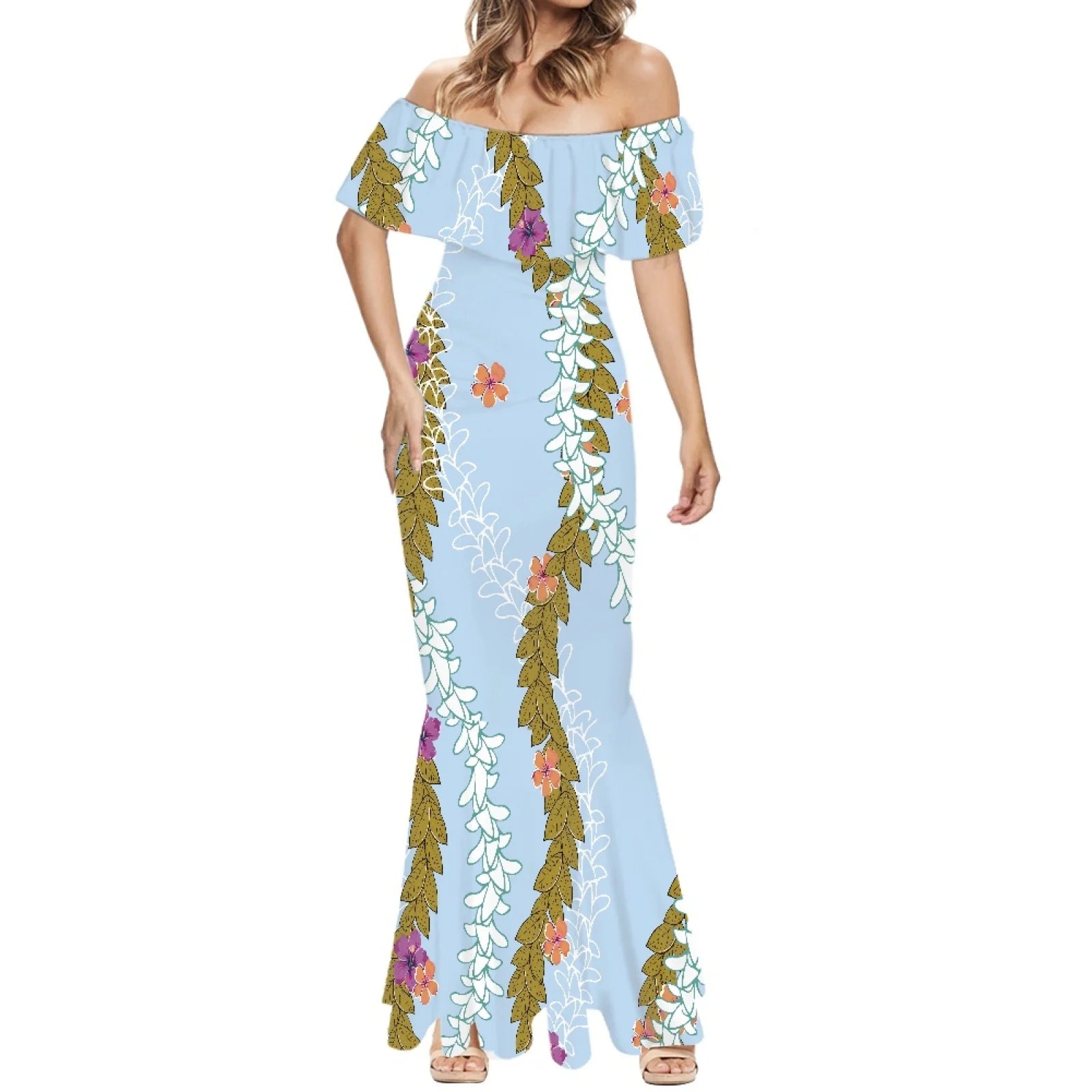 Elegante falda de cola de pez estilo Tonga con estampado floral hawaiano Puakenikeni polinesio premium 2025, hecha a medida. 