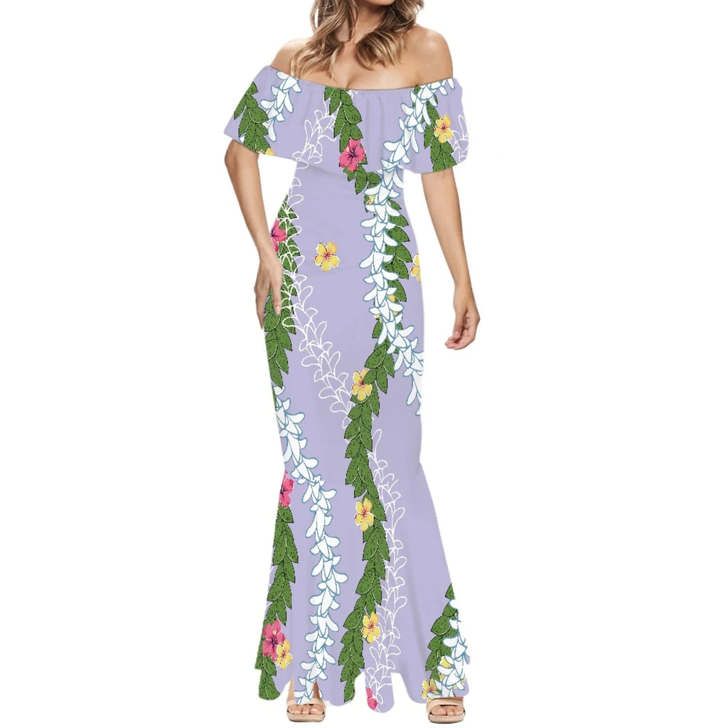 Elegante falda de cola de pez estilo Tonga con estampado floral hawaiano Puakenikeni polinesio premium 2025, hecha a medida. 