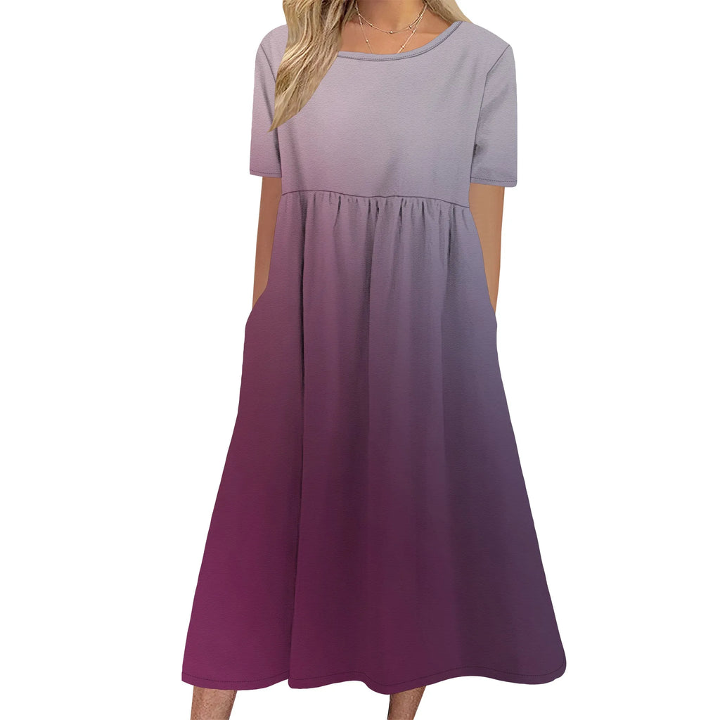 Robe longue en lin à manches courtes pour femme, coupe ample et décontractée, grande taille, avec poches, idéale pour la plage. 