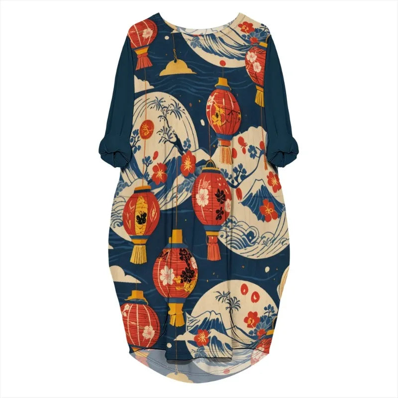 Vestido de verano holgado de manga larga con estampado para mujer, talla grande, estilo transfronterizo, nueva moda de verano 