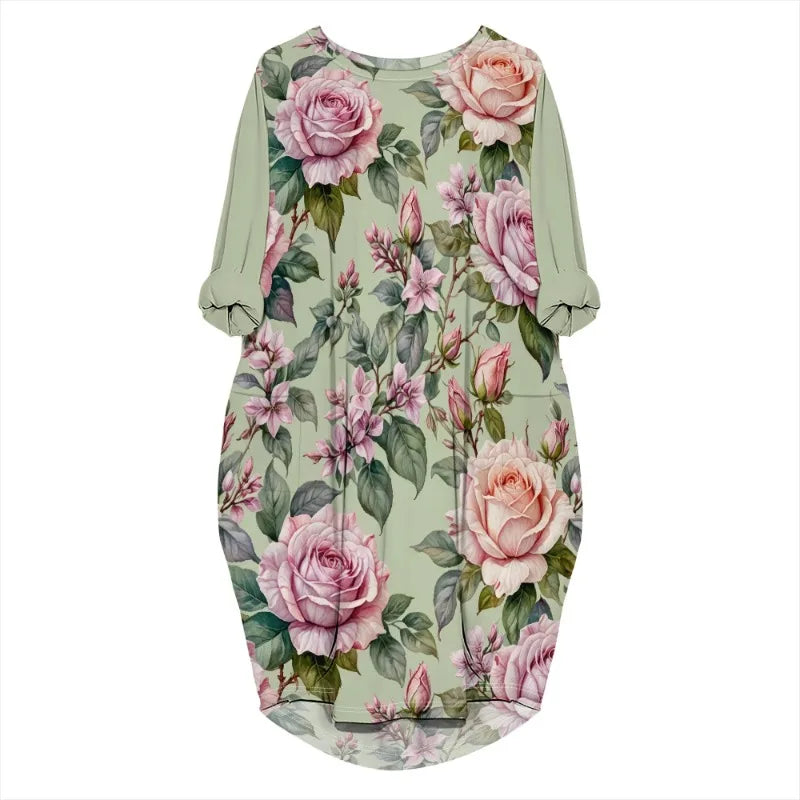 Vestido de verano holgado de manga larga con estampado para mujer, talla grande, estilo transfronterizo, nueva moda de verano 