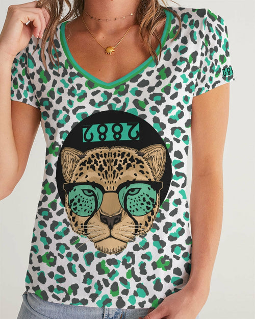 2882Sport™ Tropics of OZ - One Shady Lion Cheetah Women's V-Neck Tee