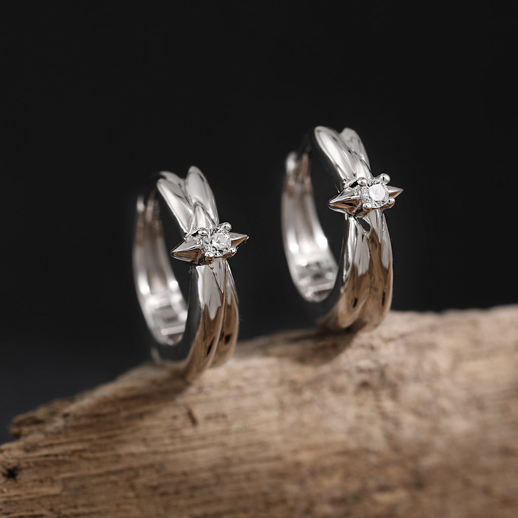 Graduation Simple CZ Shining Star 925 Sterling Silver Hoop Earrings