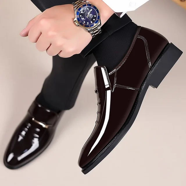 Patent Leather Shoes for Men Business Shoes Casual Point Toe Slip on Loafers for Men Luxury Party Wedding Plus Size Shoes