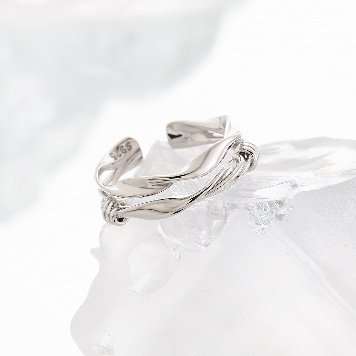 Fashion Double Layers Twisted Knot 925 Sterling Silver Adjustable Ring