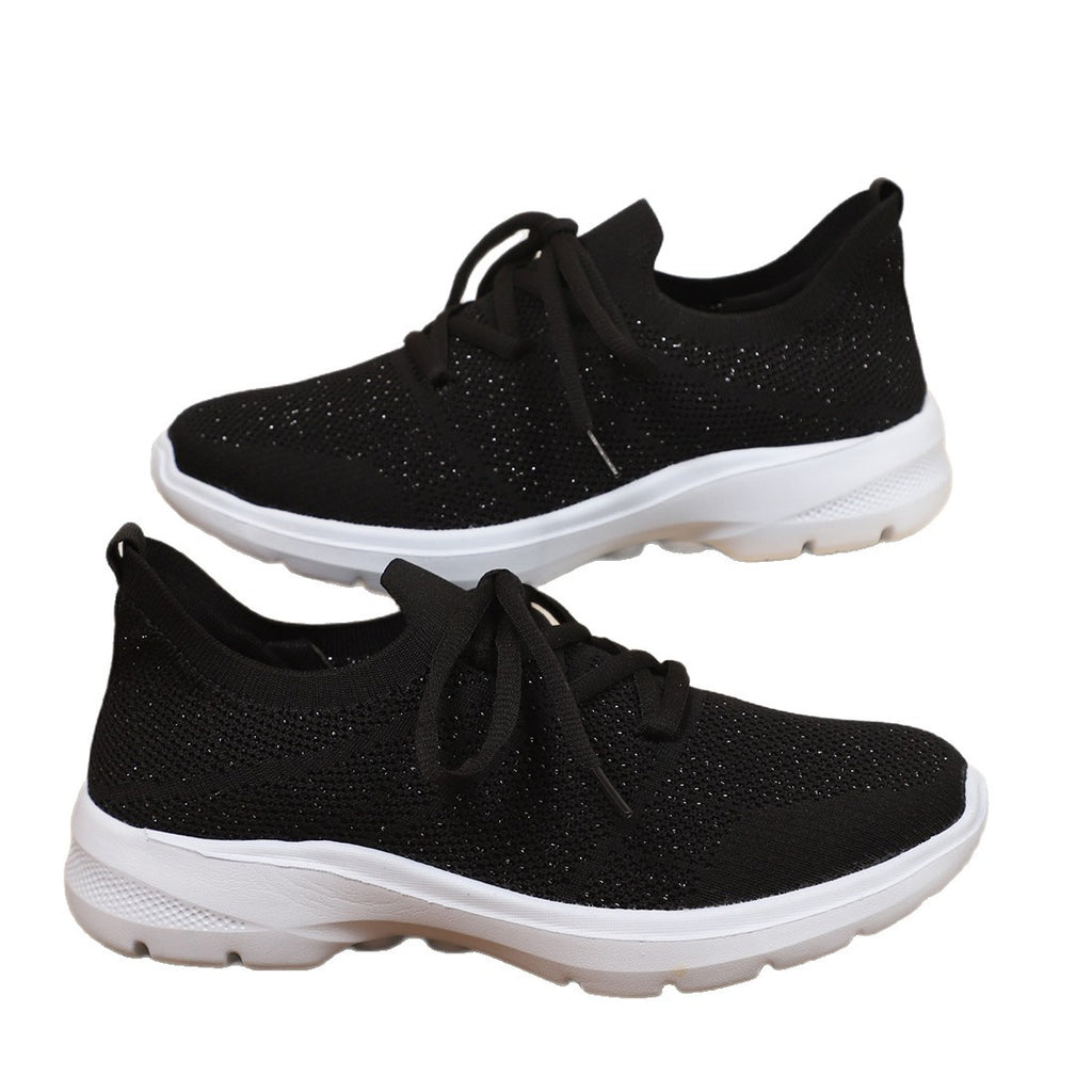 Plus Size Knit Sports Shoes Spring Autumn New Flat Elastic Laced Casual Shoes Soft Sole Single Shoes Women