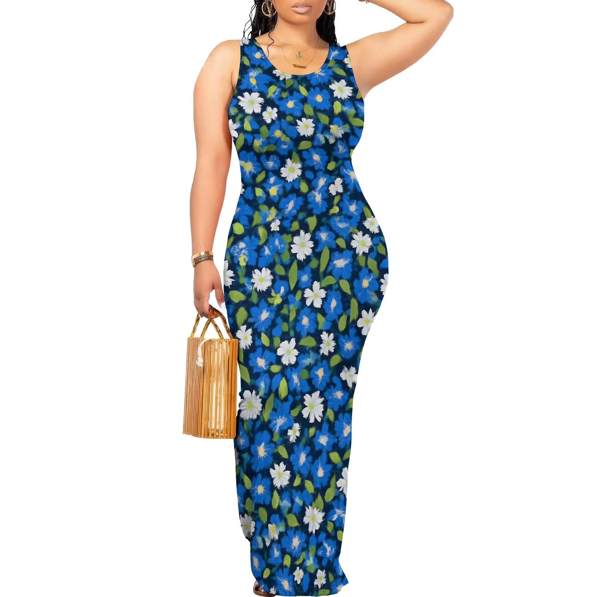 Women's Sexy Bodycon Maxi Dress Ribbed Lounge Tank Long Dresses Elegant Scoop Neck Casual Sleeveless Summer Wrap Sundress