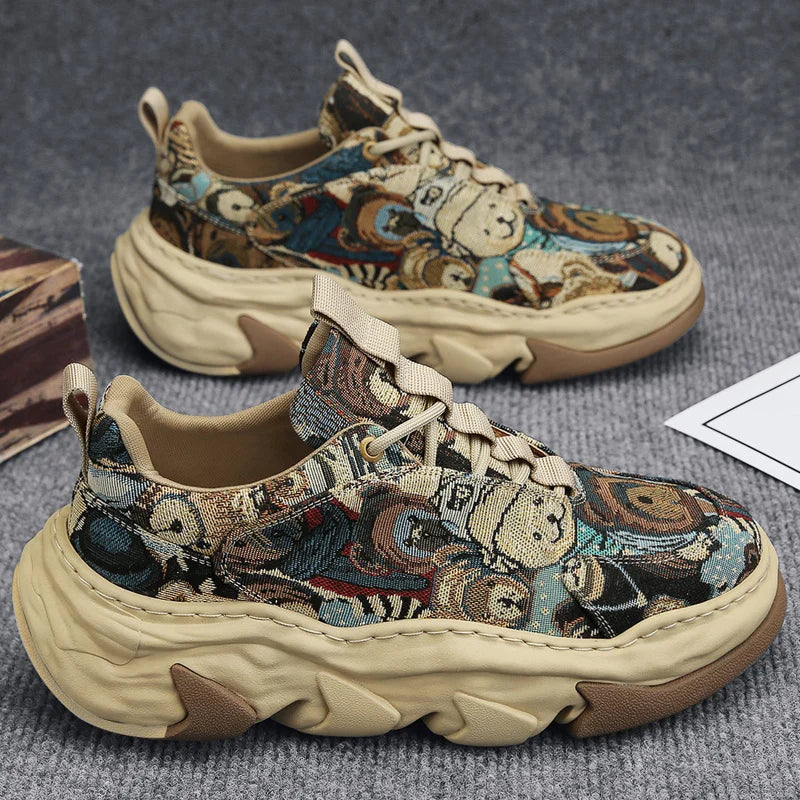 Canvas breathable thick sole height increasing dad shoes with dissolved sole, trendy sports running shoes