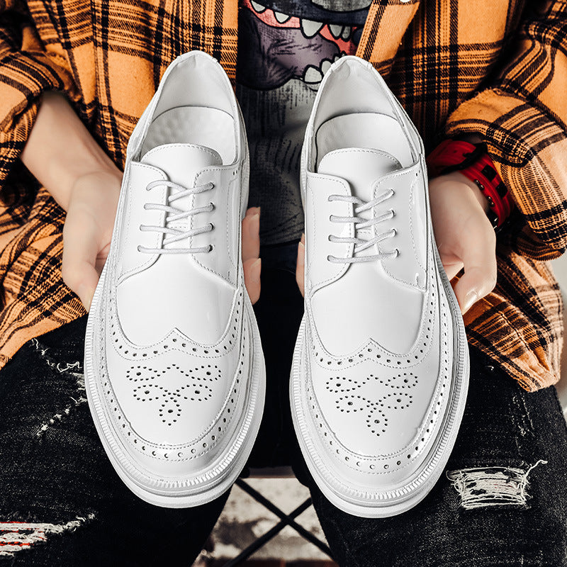Zapatos brogue para hombre, estilo británico, transpirables, retro, de cuero, de negocios, suela gruesa, zapatos casuales blancos