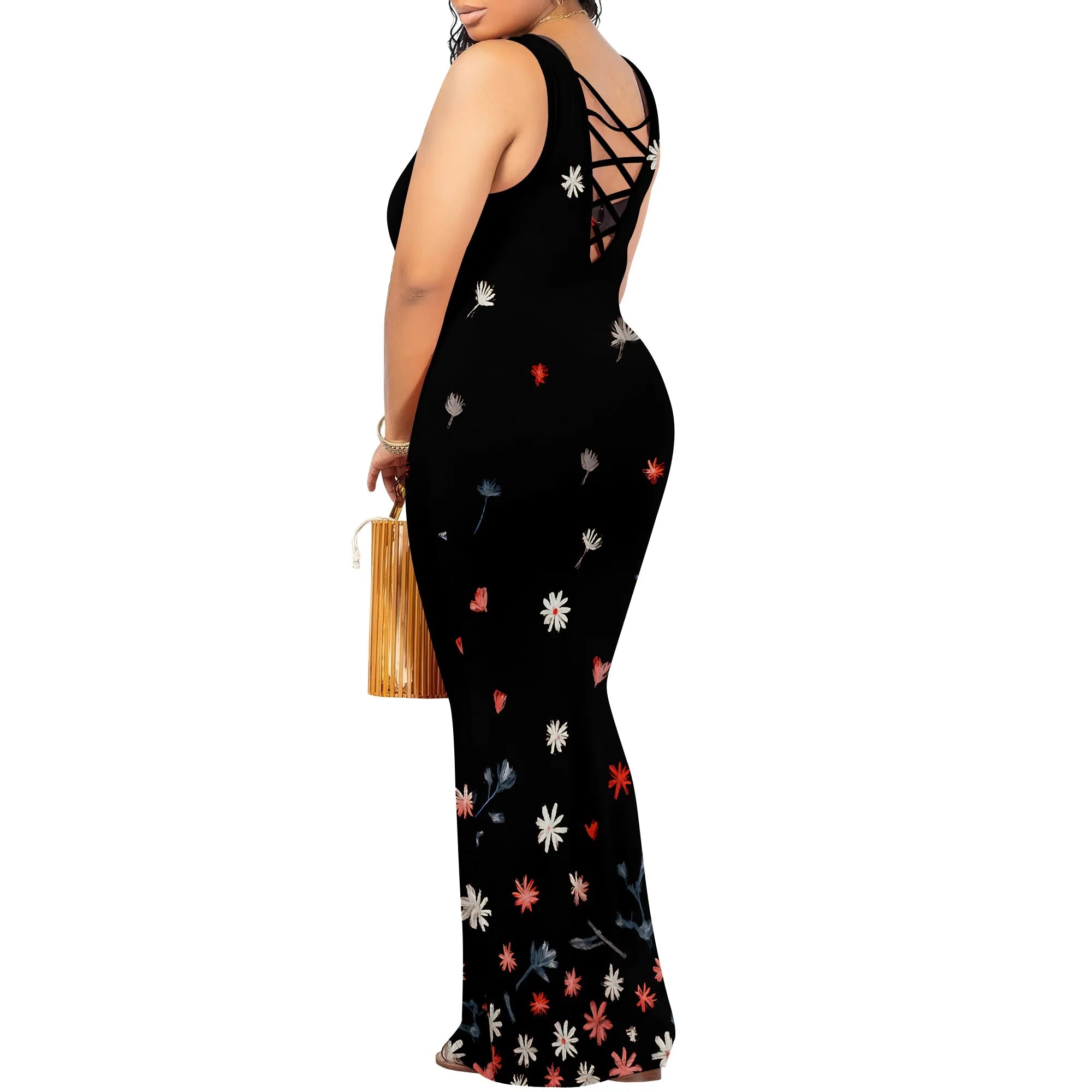 Vestido maxi sexy ajustado para mujer, vestido largo acanalado con tirantes finos, elegante, informal, con cuello redondo y sin mangas, vestido de verano cruzado 