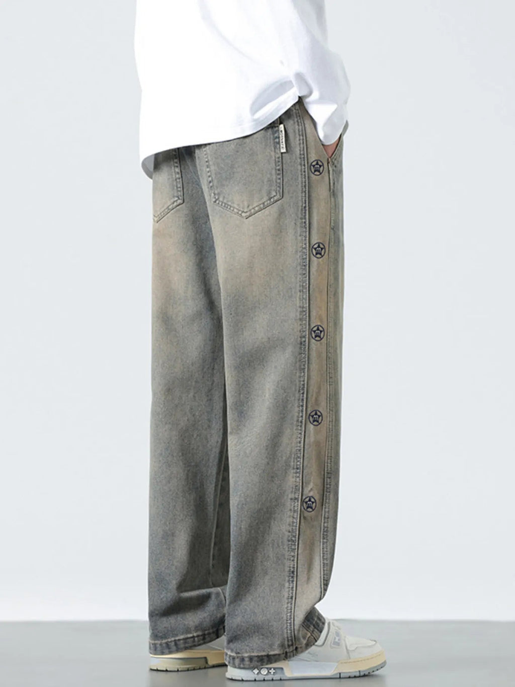 Men's Plus Size Drawstring Wide Leg Jeans